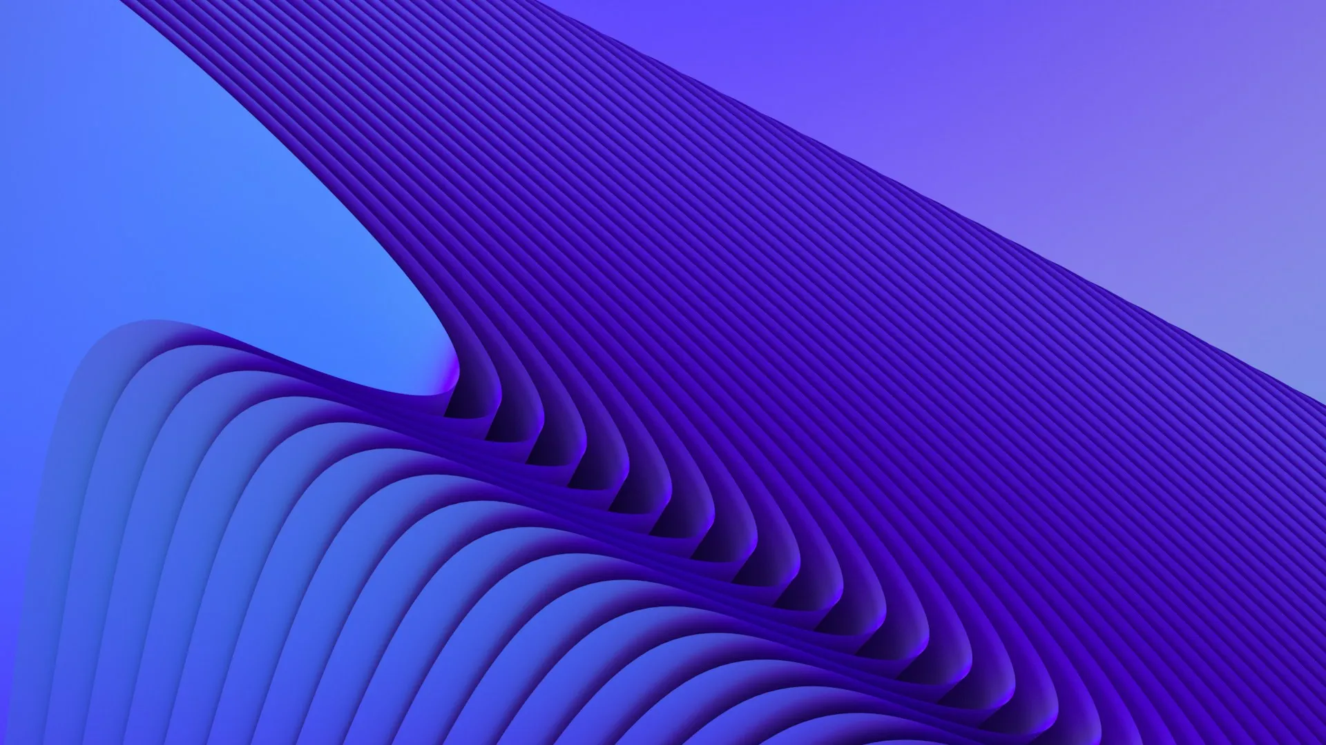 An abstract, blue 3D object swirling to form a dune.