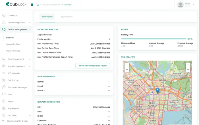 Screenshot from a MDM portal